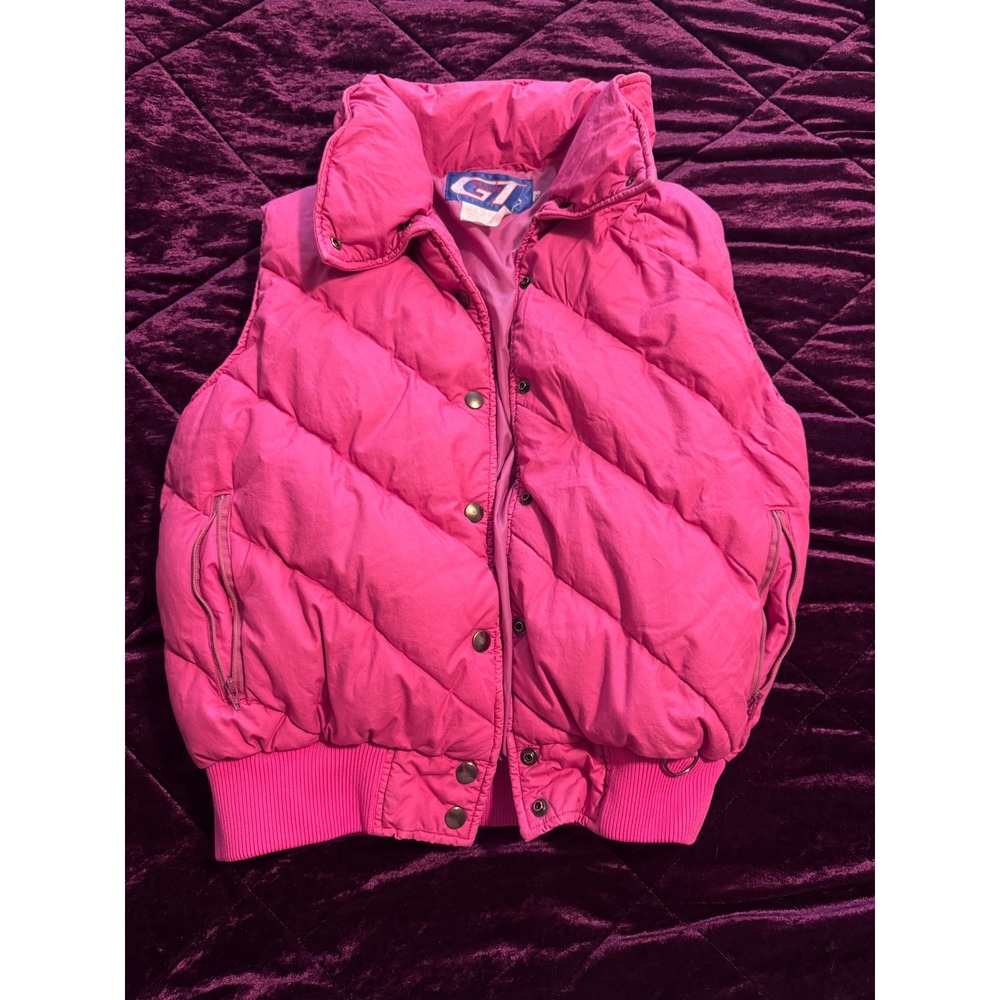Vintage 80s GT Sports Pink Down Puffer Vest Womens XL Duck Down Ski Retro